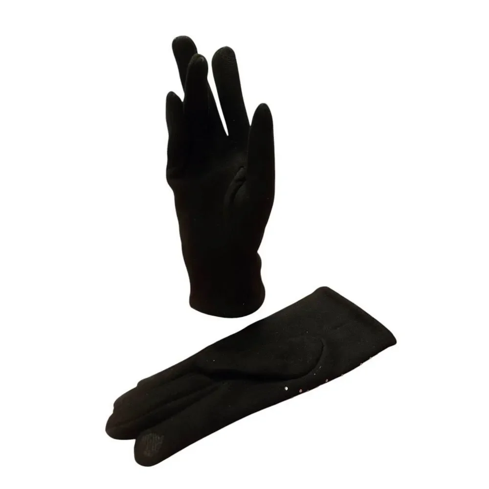 Antonio Women's Size Medium Black Faux Suede Rhinestone Embellished Gloves